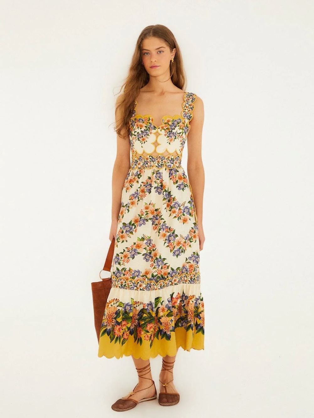 FARM Rio Sand Hilo Stripes Cream Midi Dress - NEW WITH TAGS